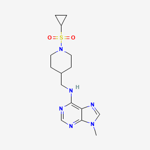 molecular formula C15H22N6O2S B2771018 N-[(1-Cyclopropylsulfonylpiperidin-4-yl)methyl]-9-methylpurin-6-amine CAS No. 2380083-52-1