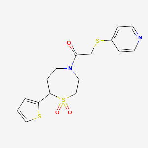 molecular formula C16H18N2O3S3 B2771033 1-(1,1-Dioxido-7-(thiophen-2-yl)-1,4-thiazepan-4-yl)-2-(pyridin-4-ylthio)ethanone CAS No. 2034381-92-3