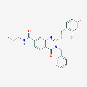 molecular formula C26H23ClFN3O2S B2771039 3-benzyl-2-((2-chloro-4-fluorobenzyl)thio)-4-oxo-N-propyl-3,4-dihydroquinazoline-7-carboxamide CAS No. 1115418-14-8