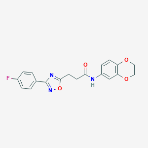 molecular formula C19H16FN3O4 B277104 N-(2,3-dihydro-1,4-benzodioxin-6-yl)-3-[3-(4-fluorophenyl)-1,2,4-oxadiazol-5-yl]propanamide 