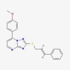 molecular formula C21H18N4OS B2771050 7-(4-Methoxyphenyl)-2-[(3-phenyl-2-propenyl)sulfanyl][1,2,4]triazolo[1,5-a]pyrimidine CAS No. 338751-65-8