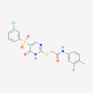 2-({5-[(3-chlorophenyl)sulfonyl]-6-oxo-1,6-dihydropyrimidin-2-yl}sulfanyl)-N-(3-fluoro-4-methylphenyl)acetamide