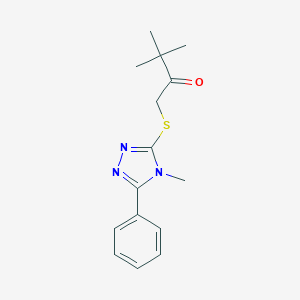 molecular formula C15H19N3OS B277107 3,3-dimethyl-1-[(4-methyl-5-phenyl-4H-1,2,4-triazol-3-yl)sulfanyl]-2-butanone 