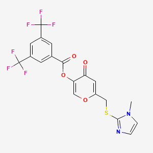 molecular formula C19H12F6N2O4S B2771078 6-(((1-甲基-1H-咪唑-2-基)硫基甲基)-4-氧代-4H-吡喃-3-基)苯甲酸 3,5-二三氟甲基苯酸酯 CAS No. 896310-24-0