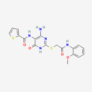 molecular formula C18H17N5O4S2 B2771087 N-(4-amino-2-((2-((2-methoxyphenyl)amino)-2-oxoethyl)thio)-6-oxo-1,6-dihydropyrimidin-5-yl)thiophene-2-carboxamide CAS No. 868225-58-5