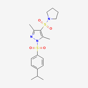 molecular formula C18H25N3O4S2 B2771089 1-((4-isopropylphenyl)sulfonyl)-3,5-dimethyl-4-(pyrrolidin-1-ylsulfonyl)-1H-pyrazole CAS No. 956252-61-2