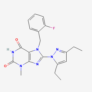 molecular formula C20H21FN6O2 B2771123 8-(3,5-diethyl-1H-pyrazol-1-yl)-7-[(2-fluorophenyl)methyl]-3-methyl-2,3,6,7-tetrahydro-1H-purine-2,6-dione CAS No. 1014051-85-4