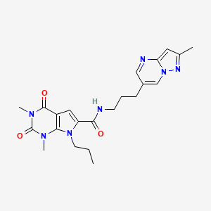 molecular formula C22H27N7O3 B2771128 1,3-dimethyl-N-(3-(2-methylpyrazolo[1,5-a]pyrimidin-6-yl)propyl)-2,4-dioxo-7-propyl-2,3,4,7-tetrahydro-1H-pyrrolo[2,3-d]pyrimidine-6-carboxamide CAS No. 1797901-31-5