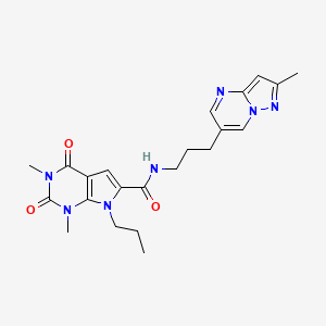 molecular formula C22H27N7O3 B2771128 1,3-二甲基-N-(3-(2-甲基吡唑啉[1,5-a]嘧啶-6-基)丙基)-2,4-二氧代-7-丙基-2,3,4,7-四氢-1H-吡咯并[2,3-d]嘧啶-6-甲酰胺 CAS No. 1797901-31-5