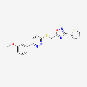 molecular formula C18H14N4O2S2 B2771133 3-(3-Methoxyphenyl)-6-({[3-(2-thienyl)-1,2,4-oxadiazol-5-yl]methyl}thio)pyridazine CAS No. 1114915-07-9