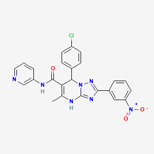 molecular formula C24H18ClN7O3 B2771140 7-(4-chlorophenyl)-5-methyl-2-(3-nitrophenyl)-N-(pyridin-3-yl)-4,7-dihydro-[1,2,4]triazolo[1,5-a]pyrimidine-6-carboxamide CAS No. 543676-24-0