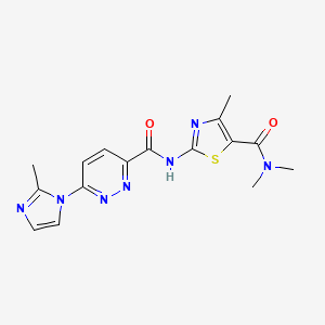 molecular formula C16H17N7O2S B2771151 N,N,4-trimethyl-2-(6-(2-methyl-1H-imidazol-1-yl)pyridazine-3-carboxamido)thiazole-5-carboxamide CAS No. 1396875-53-8