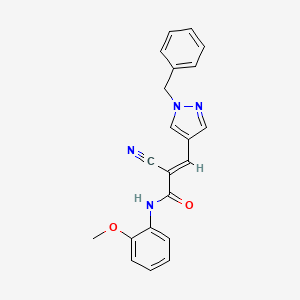 molecular formula C21H18N4O2 B2771159 (E)-3-(1-Benzylpyrazol-4-yl)-2-cyano-N-(2-methoxyphenyl)prop-2-enamide CAS No. 1212780-96-5