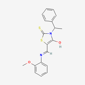 molecular formula C19H18N2O2S2 B2771160 (Z)-5-(((2-甲氧基苯基)氨基)甲亚)-3-(1-苯乙基)-2-硫代噻唑烷-4-酮 CAS No. 881569-75-1