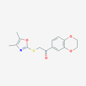 molecular formula C15H15NO4S B277117 1-(2,3-Dihydro-1,4-benzodioxin-6-yl)-2-[(4,5-dimethyl-1,3-oxazol-2-yl)sulfanyl]ethanone 