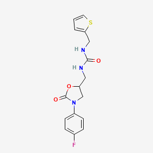molecular formula C16H16FN3O3S B2771173 1-((3-(4-Fluorophenyl)-2-oxooxazolidin-5-yl)methyl)-3-(thiophen-2-ylmethyl)urea CAS No. 954687-83-3