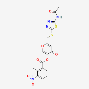 6-(((5-acetamido-1,3,4-thiadiazol-2-yl)thio)methyl)-4-oxo-4H-pyran-3-yl 2-methyl-3-nitrobenzoate