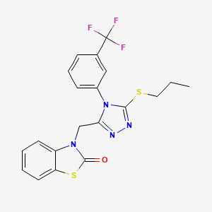 molecular formula C20H17F3N4OS2 B2771228 3-((5-(propylthio)-4-(3-(trifluoromethyl)phenyl)-4H-1,2,4-triazol-3-yl)methyl)benzo[d]thiazol-2(3H)-one CAS No. 847403-67-2