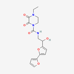 molecular formula C17H19N3O6 B2771238 4-Ethyl-N-[2-[5-(furan-2-yl)furan-2-yl]-2-hydroxyethyl]-2,3-dioxopiperazine-1-carboxamide CAS No. 2320578-22-9