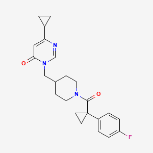 molecular formula C23H26FN3O2 B2771253 6-Cyclopropyl-3-({1-[1-(4-fluorophenyl)cyclopropanecarbonyl]piperidin-4-yl}methyl)-3,4-dihydropyrimidin-4-one CAS No. 2176201-89-9