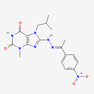 (E)-7-isobutyl-3-methyl-8-(2-(1-(4-nitrophenyl)ethylidene)hydrazinyl)-1H-purine-2,6(3H,7H)-dione