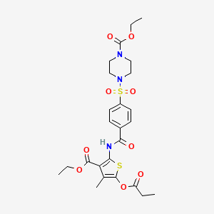 Ethyl 4-((4-((3-(ethoxycarbonyl)-4-methyl-5-(propionyloxy)thiophen-2-yl)carbamoyl)phenyl)sulfonyl)piperazine-1-carboxylate