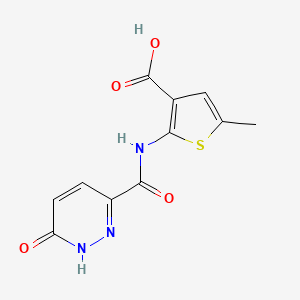molecular formula C11H9N3O4S B2771262 5-Methyl-2-(6-oxo-1,6-dihydropyridazine-3-carboxamido)thiophene-3-carboxylic acid CAS No. 1408622-01-4