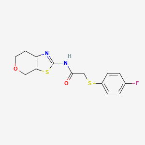 molecular formula C14H13FN2O2S2 B2771277 N-(6,7-二氢-4H-吡喃并[4,3-d]噻嗪-2-基)-2-((4-氟苯基)硫)乙酰胺 CAS No. 1421477-48-6