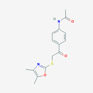 molecular formula C15H16N2O3S B277129 N-(4-{[(4,5-dimethyl-1,3-oxazol-2-yl)sulfanyl]acetyl}phenyl)acetamide 