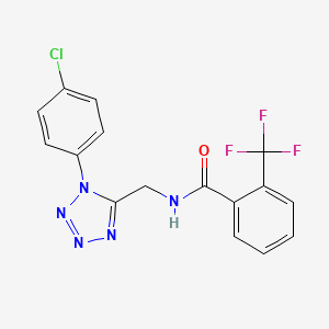 molecular formula C16H11ClF3N5O B2771344 N-((1-(4-chlorophenyl)-1H-tetrazol-5-yl)methyl)-2-(trifluoromethyl)benzamide CAS No. 921143-41-1