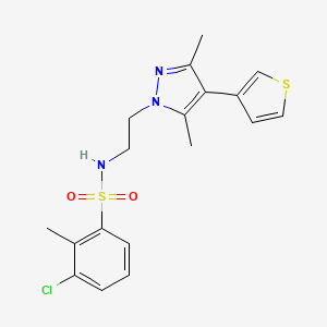 molecular formula C18H20ClN3O2S2 B2771346 3-chloro-N-(2-(3,5-dimethyl-4-(thiophen-3-yl)-1H-pyrazol-1-yl)ethyl)-2-methylbenzenesulfonamide CAS No. 2034510-74-0