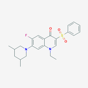molecular formula C24H27FN2O3S B2771356 3-(Benzenesulfonyl)-7-(3,5-dimethylpiperidin-1-yl)-1-ethyl-6-fluoro-1,4-dihydroquinolin-4-one CAS No. 2097883-41-3