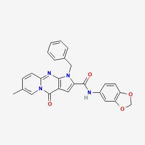 N-(2H-1,3-benzodioxol-5-yl)-6-benzyl-12-methyl-2-oxo-1,6,8-triazatricyclo[7.4.0.0^{3,7}]trideca-3(7),4,8,10,12-pentaene-5-carboxamide