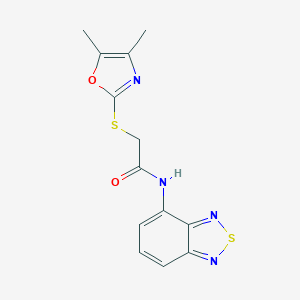 molecular formula C13H12N4O2S2 B277140 N-(2,1,3-benzothiadiazol-4-yl)-2-[(4,5-dimethyl-1,3-oxazol-2-yl)sulfanyl]acetamide 