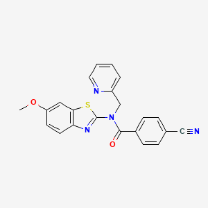 molecular formula C22H16N4O2S B2771405 4-氰基-N-(6-甲氧基苯并[2,3-d]噻唑-2-基)-N-(吡啶-2-基甲基)苯甲酰胺 CAS No. 941926-33-6