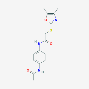 molecular formula C15H17N3O3S B277142 N-[4-(acetylamino)phenyl]-2-[(4,5-dimethyl-1,3-oxazol-2-yl)sulfanyl]acetamide 