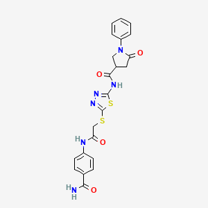 N-(5-((2-((4-carbamoylphenyl)amino)-2-oxoethyl)thio)-1,3,4-thiadiazol-2-yl)-5-oxo-1-phenylpyrrolidine-3-carboxamide