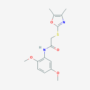 molecular formula C15H18N2O4S B277147 N-(2,5-dimethoxyphenyl)-2-[(4,5-dimethyl-1,3-oxazol-2-yl)sulfanyl]acetamide 
