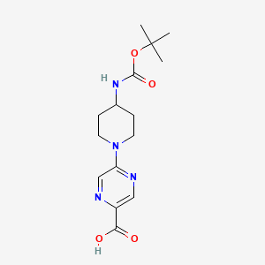 molecular formula C15H22N4O4 B2771471 5-[4-[(2-Methylpropan-2-yl)oxycarbonylamino]piperidin-1-yl]pyrazine-2-carboxylic acid CAS No. 2287302-51-4