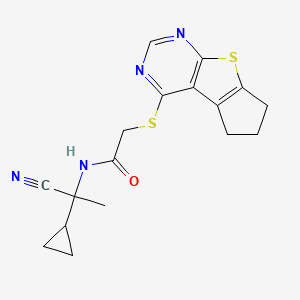 molecular formula C17H18N4OS2 B2771489 N-(1-cyano-1-cyclopropylethyl)-2-{7-thia-9,11-diazatricyclo[6.4.0.0^{2,6}]dodeca-1(12),2(6),8,10-tetraen-12-ylsulfanyl}acetamide CAS No. 848905-52-2
