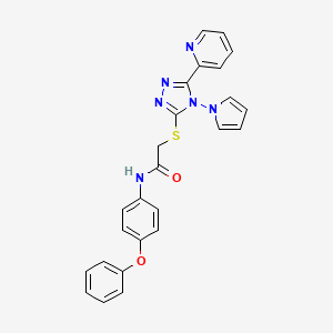 molecular formula C25H20N6O2S B2771505 N-(4-phenoxyphenyl)-2-{[5-(pyridin-2-yl)-4-(1H-pyrrol-1-yl)-4H-1,2,4-triazol-3-yl]sulfanyl}acetamide CAS No. 886941-45-3