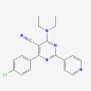 molecular formula C20H18ClN5 B2771511 4-(4-Chlorophenyl)-6-(diethylamino)-2-(4-pyridinyl)-5-pyrimidinecarbonitrile CAS No. 320418-26-6