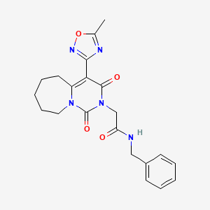 molecular formula C21H23N5O4 B2771517 N-benzyl-2-[4-(5-methyl-1,2,4-oxadiazol-3-yl)-1,3-dioxo-3,5,6,7,8,9-hexahydropyrimido[1,6-a]azepin-2(1H)-yl]acetamide CAS No. 1775421-62-9