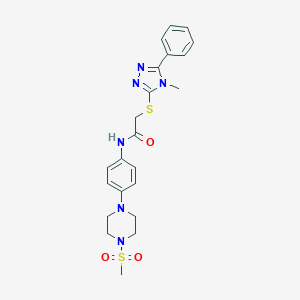 molecular formula C22H26N6O3S2 B277152 2-[(4-methyl-5-phenyl-4H-1,2,4-triazol-3-yl)sulfanyl]-N-{4-[4-(methylsulfonyl)-1-piperazinyl]phenyl}acetamide 