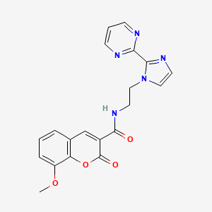 8-methoxy-2-oxo-N-(2-(2-(pyrimidin-2-yl)-1H-imidazol-1-yl)ethyl)-2H-chromene-3-carboxamide