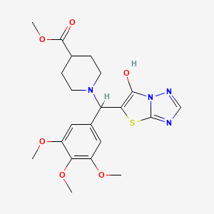molecular formula C21H26N4O6S B2771535 Methyl 1-((6-hydroxythiazolo[3,2-b][1,2,4]triazol-5-yl)(3,4,5-trimethoxyphenyl)methyl)piperidine-4-carboxylate CAS No. 868220-58-0