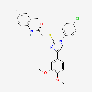molecular formula C27H26ClN3O3S B2771539 2-[1-(4-chlorophenyl)-4-(3,4-dimethoxyphenyl)imidazol-2-yl]sulfanyl-N-(2,4-dimethylphenyl)acetamide CAS No. 866341-00-6