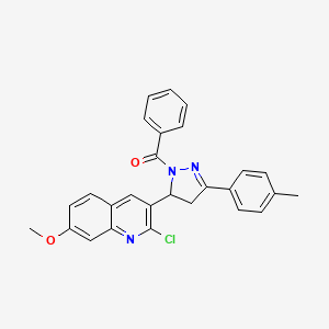 molecular formula C27H22ClN3O2 B2771545 3-[1-benzoyl-3-(4-methylphenyl)-4,5-dihydro-1H-pyrazol-5-yl]-2-chloro-7-methoxyquinoline CAS No. 383892-19-1