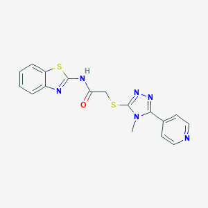 molecular formula C17H14N6OS2 B277155 N-(1,3-benzothiazol-2-yl)-2-{[4-methyl-5-(4-pyridinyl)-4H-1,2,4-triazol-3-yl]sulfanyl}acetamide 