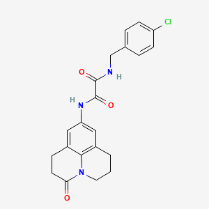 molecular formula C21H20ClN3O3 B2771563 N1-(4-chlorobenzyl)-N2-(3-oxo-1,2,3,5,6,7-hexahydropyrido[3,2,1-ij]quinolin-9-yl)oxalamide CAS No. 898427-63-9